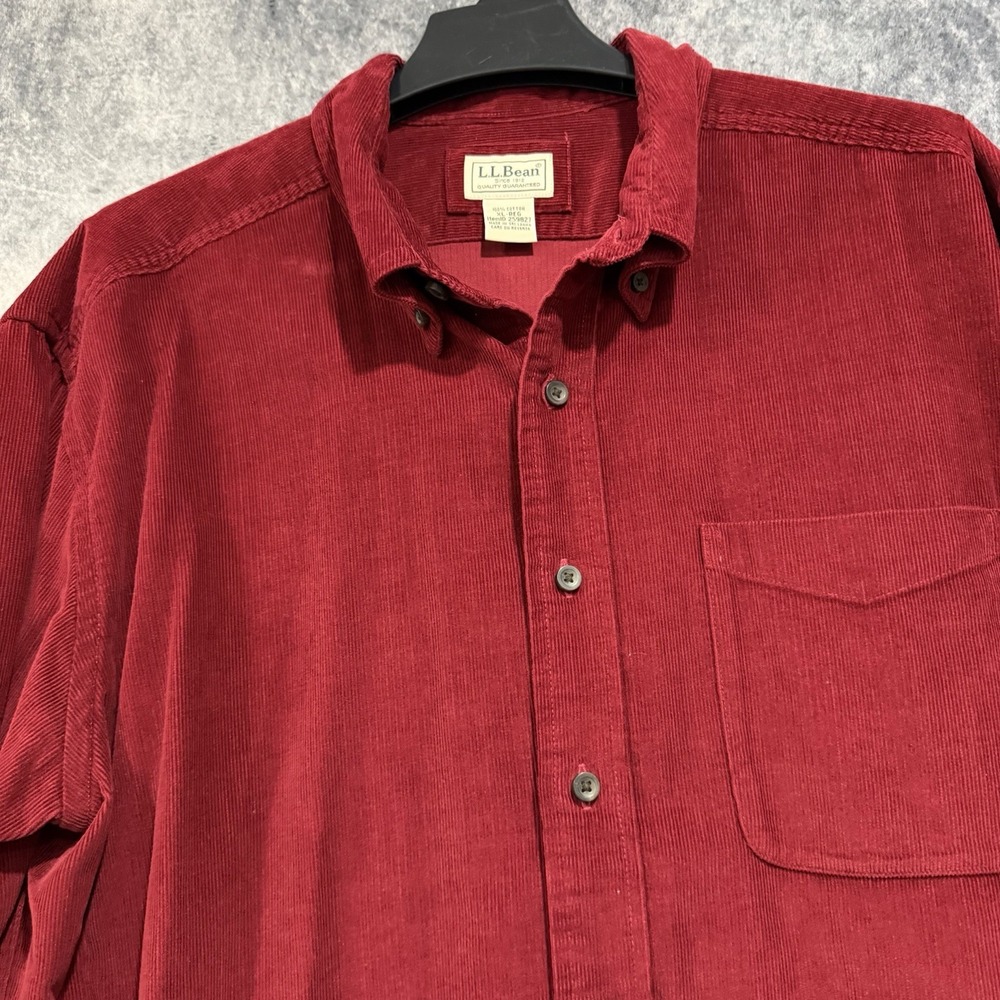 Vintage LL Bean Corduroy Long Sleeve XL Dark Red Long Sleeve Button Shirt - Picture 2 of 8